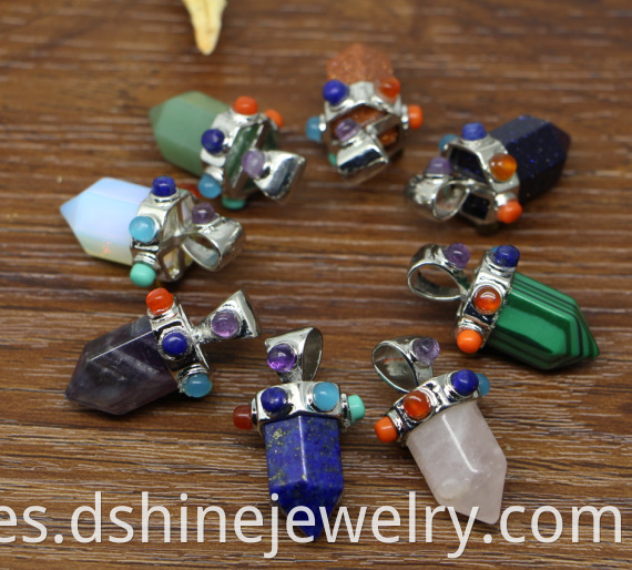 Natural Hexagonal Stone Pendant Multi Colors